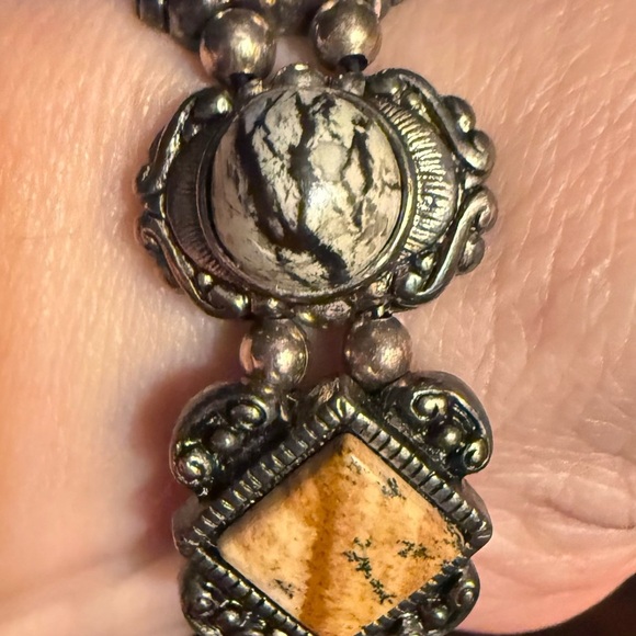 Premier Designs Jasper, Epidot, Antique Silver Plate Bracelet - Picture 2 of 6